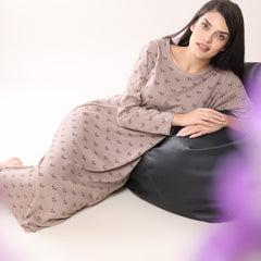 Night Dress - Taupe With All Over Pine Tree Print