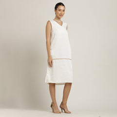 Jackie V-Neck Sleeveless Midi Dress - Ecru With Autumn Rust Edging