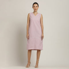 Jackie V-Neck Sleeveless Midi Dress - Pastel Pink With Ecru Edging