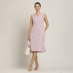 Jackie V-Neck Sleeveless Midi Dress - Pastel Pink With Ecru Edging