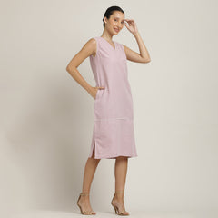 Jackie V-Neck Sleeveless Midi Dress - Pastel Pink With Ecru Edging