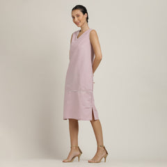 Jackie V-Neck Sleeveless Midi Dress - Pastel Pink With Ecru Edging