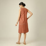 Jackie V-Neck Sleeveless Midi Dress - Terracotta Brown With Ecru Edging