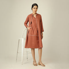 Jackie Dress & Jacket Set - Terracotta Brown With Ecru Edging