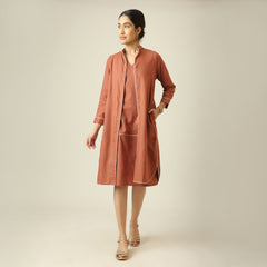Jackie Dress & Jacket Set - Terracotta Brown With Ecru Edging