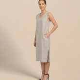 Jackie V-Neck Sleeveless Midi Dress - Greige