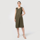 Dakota Dress & Jacket Set - Overlay & Midi Dress - Beige & Olive Green