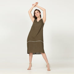 Jackie Dress - Olive Green With Ecru Edging - Limited Edition