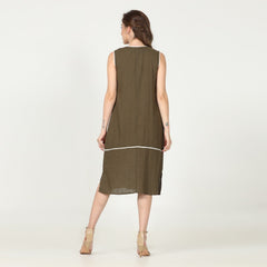 Jackie Dress - Olive Green With Ecru Edging - Limited Edition