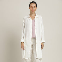 Sardaar Set Of 3 - Overlay, Slip Top & Barrel Leg Pants - Ecru & Pastel Pink