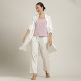 Sardaar Set Of 3 - Overlay, Slip Top & Barrel Leg Pants - Ecru & Pastel Pink