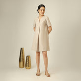 Elsie Front Pleat Dress - Greige