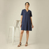 Elsie Front Pleat Dress - Navy Blue