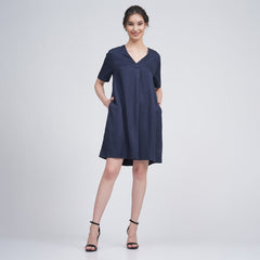 Elsie Front Pleat Dress - Navy