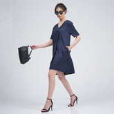 Elsie Front Pleat Dress - Navy