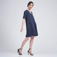 Elsie Front Pleat Dress - Navy