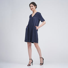 Elsie Front Pleat Dress - Navy