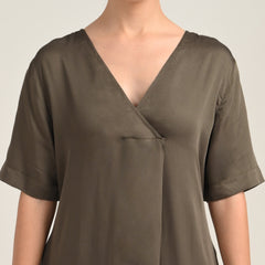 Elsie Front Pleat Dress - Olive Green