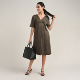 Elsie Front Pleat Dress - Olive Green