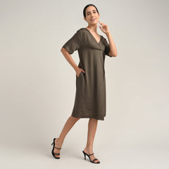 Elsie Front Pleat Dress - Olive Green