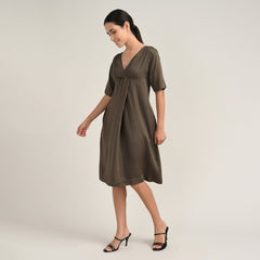 Elsie Front Pleat Dress - Olive Green