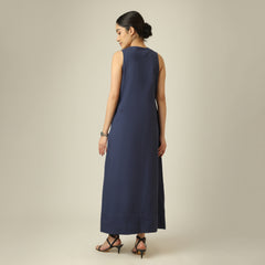 Mila Linen Maxi Dress - Navy Blue