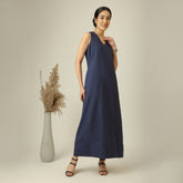 Mila Linen Maxi Dress - Navy Blue