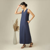 Mila Linen Maxi Dress - Navy Blue