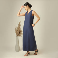 Mila Linen Maxi Dress - Navy Blue