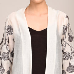 Juniper Overlay With Hand Embroidered Motif - Limited Edition - Pearl White Chanderi Silk