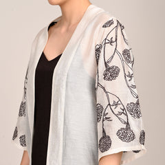 Juniper Overlay With Hand Embroidered Motif - Limited Edition - Pearl White Chanderi Silk