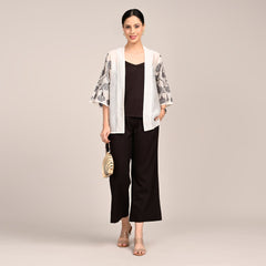 Juniper Set Of 3 With Hand Embroidered Motif - Limited Edition - Pearl White Chanderi Silk