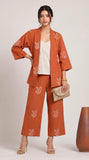 Juniper Set Of 3 - Overlay, Slip Top & Barrel Leg Pants - Orange & Greige With Embroidery