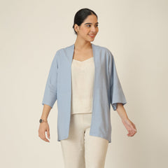 Juniper Set Of 3 - Overlay, Slip Top & Barrel Leg Pants - Dusty Blue & Beige