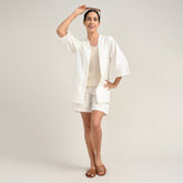 Juniper Set Of 3 - Overlay, Slip Top & Shorts - Ecru & Beige