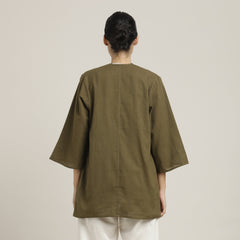 Juniper Set Of 3 - Overlay, Slip Top & Barrel Leg Pants - Olive Green & Ecru