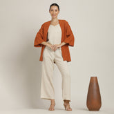 Juniper Set Of 3 - Overlay, Slip Top & Barrel Leg Pants - Autumn Rust & Beige