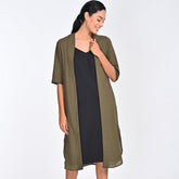 Long Overlay - Olive Green With Contrast Edging