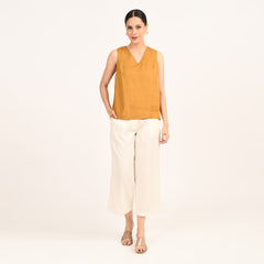 Ava Set of 3 - Long Vest Jacket, Shell Top & Pants With Hand Embroidered Motif - Limited Edition - Pearl White Chanderi Silk