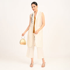 Ava Vest Jacket - With Hand Embroidered Motif - Limited Edition - Pearl White Chanderi Silk