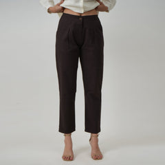 Shoji Set of 2 - Gather Neck Top & Pants - Textured White & Coffee Brown