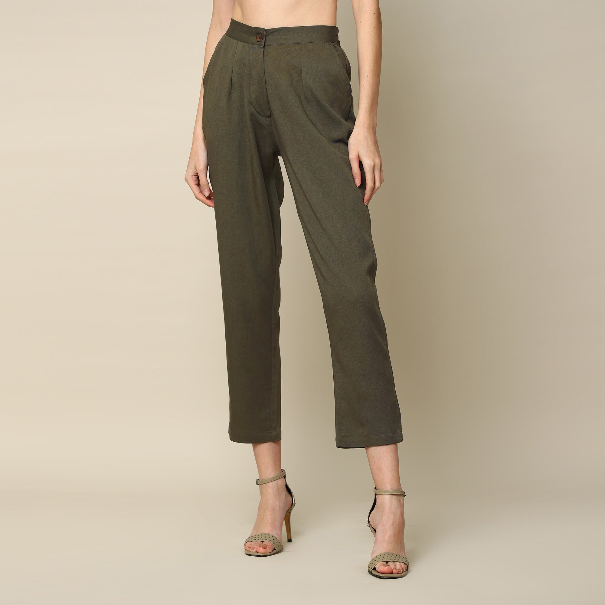 Florence Set of 3 - Long Shirt Overlay, Slip Top & Pants - Olive & Navy