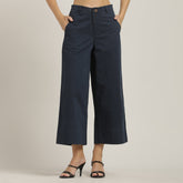 Aruku Wide-Leg Cropped Chinos - Navy Blue
