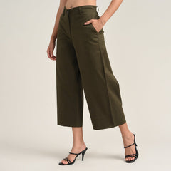 Aruku Wide-Leg Cropped Chinos - Olive Green