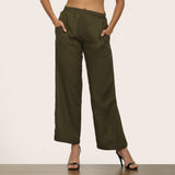 Nyla Co-Ord Set Of 2 - Long Line Shirt & Pants - Olive Green