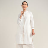 Florence Set Of 2 - Long Shirt Tunic & Barrel Leg Pants - Ecru With Autumn Rust Edging