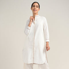 Florence Set Of 2 - Long Shirt Tunic & Barrel Leg Pants - Ecru With Autumn Rust Edging