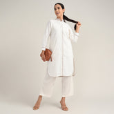 Florence Set Of 2 - Long Shirt Tunic & Barrel Leg Pants - Ecru With Autumn Rust Edging