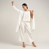 Florence Set Of 3 - Overlay, Slip Top & Barrel Leg Pants - Ecru With Autumn Rust Edging