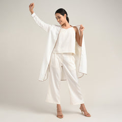 Florence Set Of 3 - Overlay, Slip Top & Barrel Leg Pants - Ecru With Autumn Rust Edging